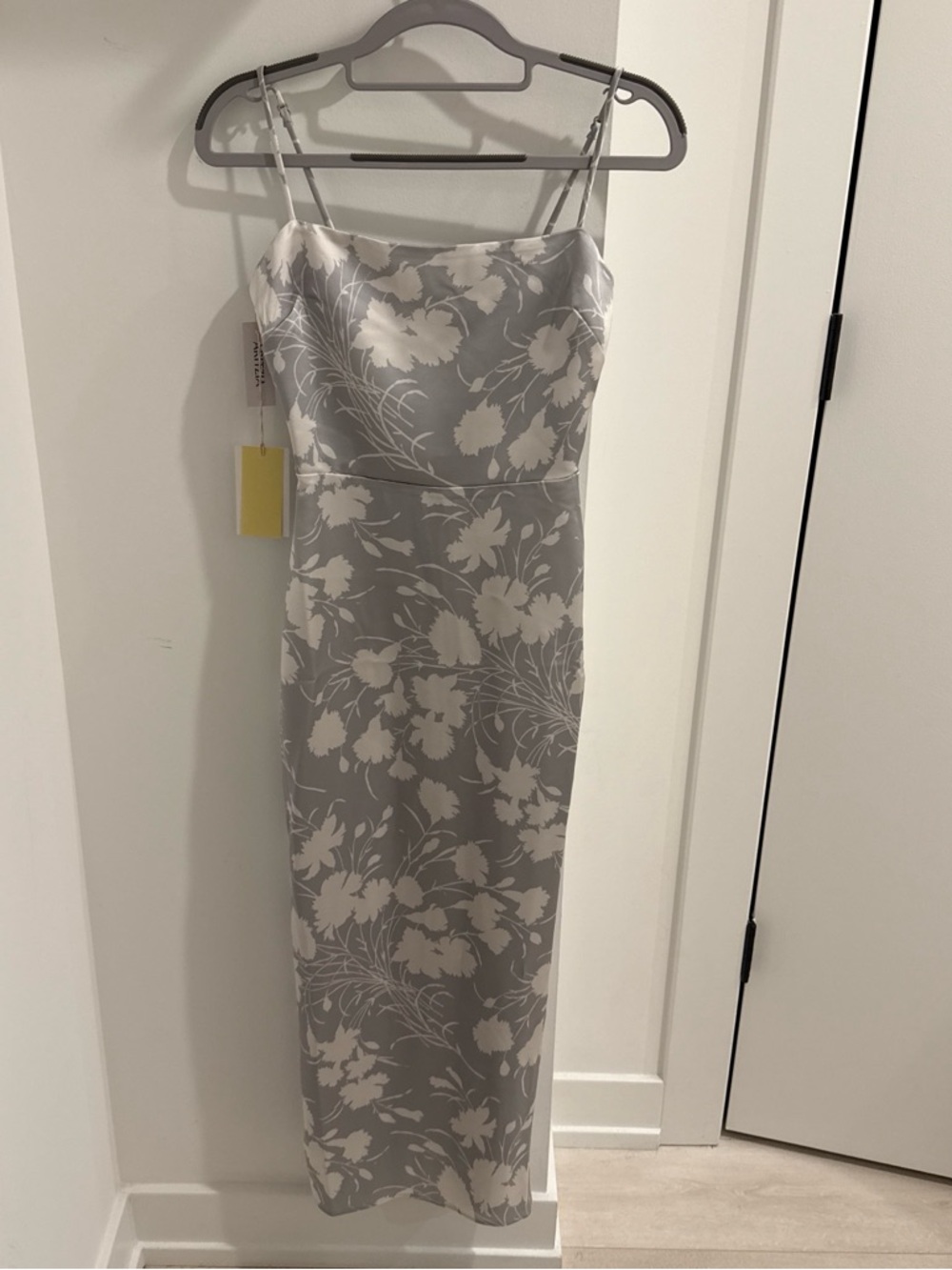 Aritzia Elegant Gray Floral Slip Dress - Women's Spaghetti Strap